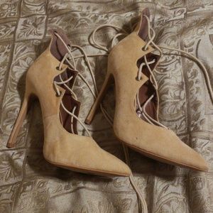 Nude suade lace up high heels